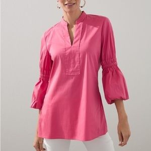 Chico’s Poplin Ruffle Sleeve Blouse, pink, XL (18), never worn